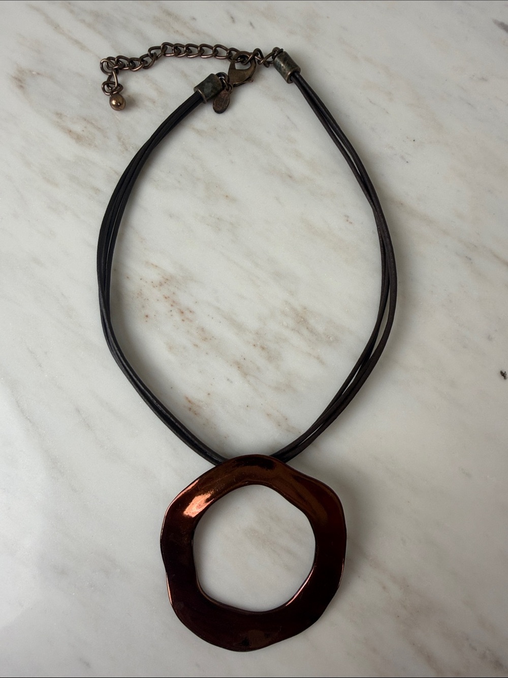 Chico’s Art Deco Dark Copper Circle Pendant Necklace- Vintage